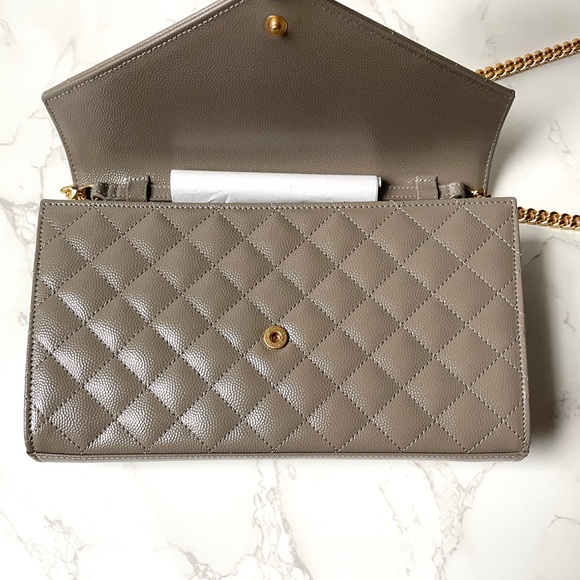 New Saint Laurent YSL Large Wallet on Chain Greyish Brown - Picture 8 of 14